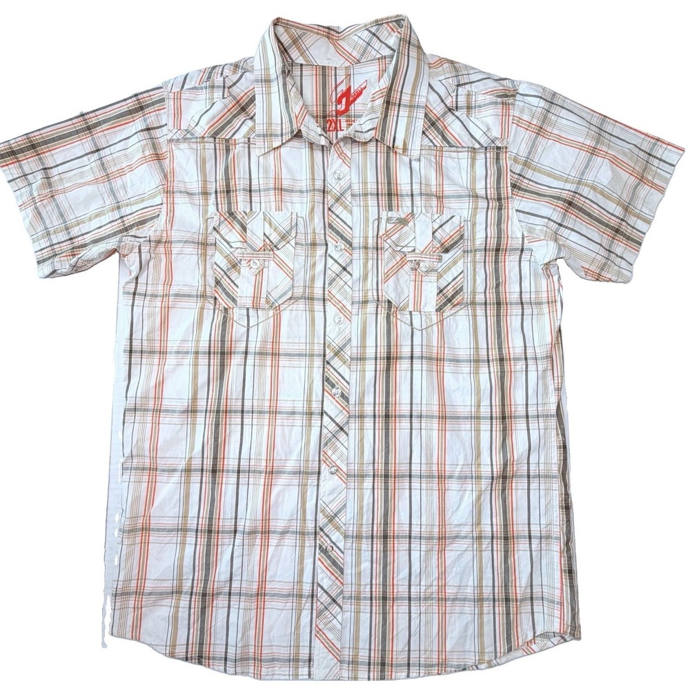 Jinzu Men's 2XL Plaid Short Sleeve Button Up Shirt Western White Orange